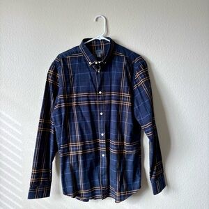 H&M Navy and Gold Plaid Button Down Shirt